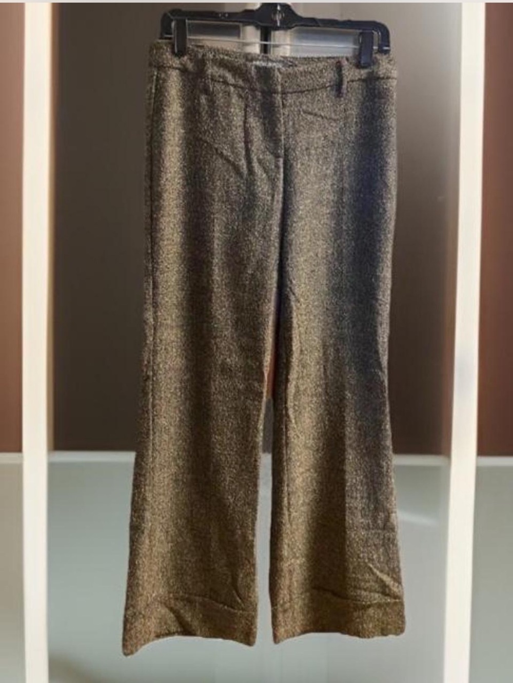 Vintage Y2K BISOU BISOU Black Beige Herringbone Wool Silk Bell-Bottom Pants SZ 4